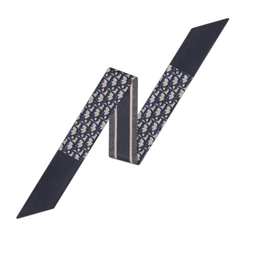 DIOR/迪奥 22年早春新款 MITZAH系列 女士海军蓝色纯桑蚕丝斜纹老花印花丝巾15DOB106I600_C541