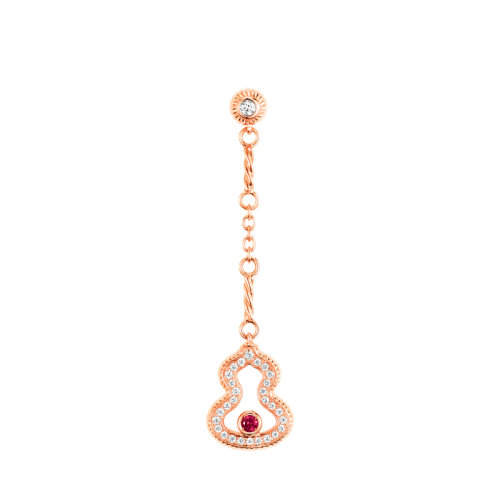 QEELIN/麒麟珠宝 WULU系列 18K金玫瑰金镶嵌钻石红宝石镂空葫芦耳坠耳环WU-040-LGER-RGDRU