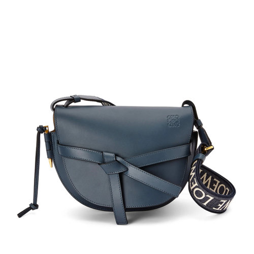 LOEWE/罗意威 22新款Gate Dual系列 女士小号玛瑙蓝色牛皮革提花织物肩带翻盖开合单肩斜挎包腰包A650T20X40-1809