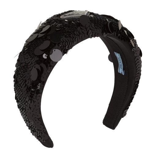 PRADA/普拉达  女士黑色织物珐琅金属三角形标志亮片发箍1IH016_959_F0002