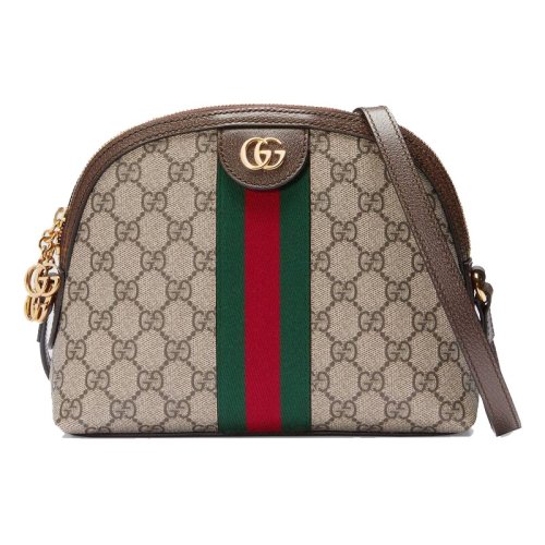 GUCCI/古驰  女包Ophidia系列条纹GG织花单肩斜跨贝壳包499621 K05NG 8745 棕色