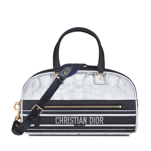 DIOR/迪奥 22春夏新款VIBE系列 女士中号黑色/银色牛皮革迪奥之星绗缝效果单肩手提保龄球包M6202OOLA_M00E