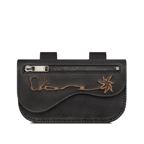 DIOR/迪奥 22新款SADDLE系列 CACTUS JACK联名款男士黑色粒面牛皮革刺绣标志马鞍臂包2ADCA390SOT_H03E