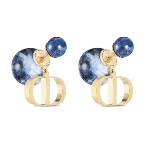 DIOR/迪奥 22新款 女士金色饰面金属配蓝色方钠石珠饰耳环E1293TRIGM_D27B