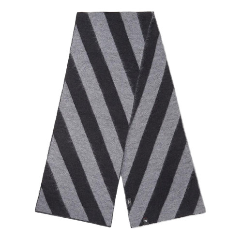 FENDI/芬迪 男士黑灰色斜条纹图案的长方形马海毛羊毛混纺围巾FXS124AH7HF0D9B