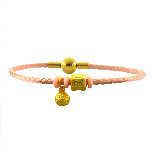 GJY/古金玥 吞金兽宝宝 古法金经典皮绳转运珠手链