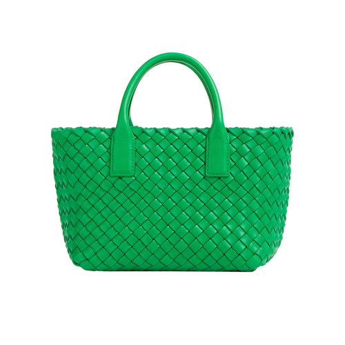 Bottega Veneta/葆蝶家 22新款 女士鹦鹉绿mini羊皮Intrecci编织手提单肩斜挎包709464V1OW13722