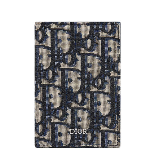 DIOR/迪奥  男士米色黑色Oblique提花帆布黑色小牛皮双折式卡片夹2ESCH138YSE_H05E