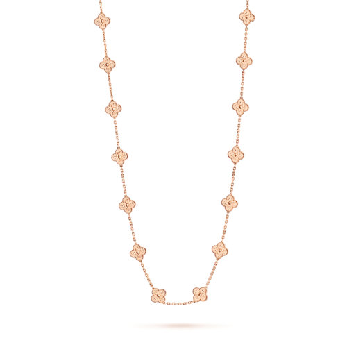 Van Cleef & Arpels/梵克雅宝 经典Vintage Alhambra系列 18K金玫瑰金四叶草优雅20花长款毛衣链项链VCARN9T000