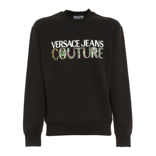 VERSACE JEANS/范思哲牛仔 男士黑色棉质经典字母徽标印花装饰圆领长袖上衣卫衣运动衫套头衫 71GAIF02-CF00F-899