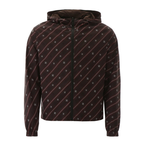FENDI/芬迪 男士棕色涤纶斜纹拉链款连帽上衣夹克外套 FAA615-AAA7-F1A0I