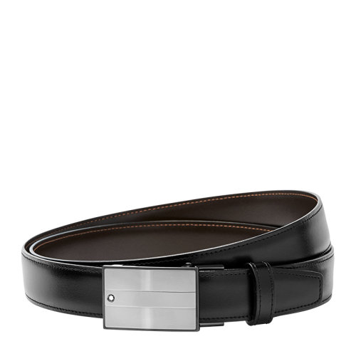 MontBlanc/万宝龙 当代系列 男士黑色棕色双色皮质经典板扣皮带腰带 114385