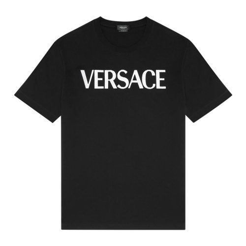 VERSACE/范思哲 男士黑色棉质经典字母徽标刺绣装饰圆领上衣短袖T恤 1001284-1A00918-1B000
