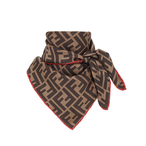 FENDI/芬迪 新款女士FF提花棕色真丝围巾 FXT103A6DOF0TZ5