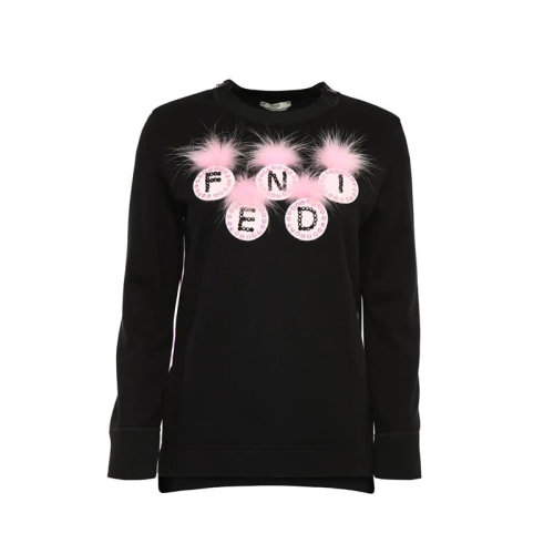 FENDI/芬迪 女装 女士毛绒品牌字母logo印花黑色棉质卫衣 FS6955A1VBF0GME