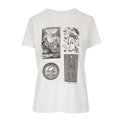Alexander McQueen/亚历山大麦昆  女装 图案装饰 女士白色棉质圆领春夏短袖T恤 651373QZACK0900
