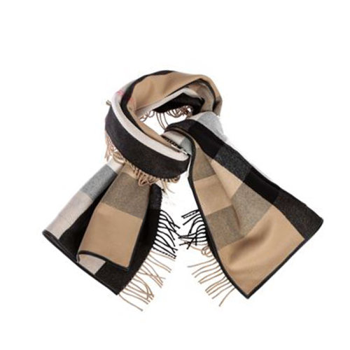 BURBERRY/博柏利 巴宝莉 女士流苏格纹棕色羊毛围脖围巾 80219491