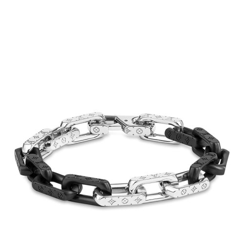 Louis Vuitton/路易威登 22新款 银色/黑色金属徽标老花刻印链式手链手环M00687