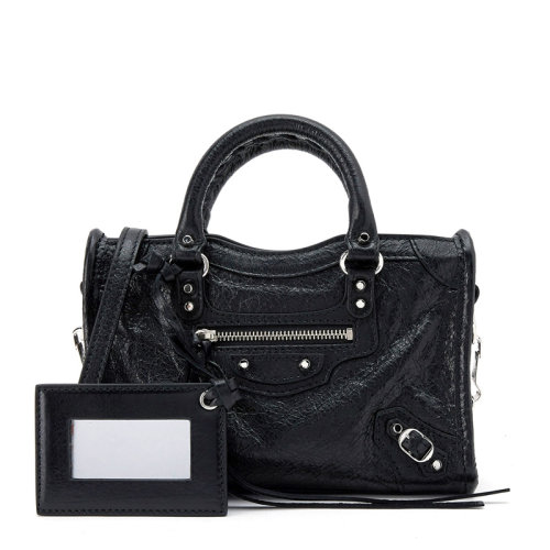 Balenciaga/巴黎世家 ClassicCity系列女士黑色羊皮流苏装饰机车包手提包单肩包斜挎包女包 505555-D94JN-1000