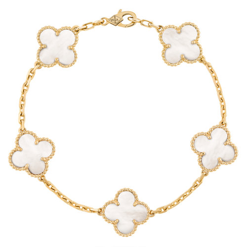 Van Cleef & Arpels/梵克雅宝 经典款Vintage Alhambra复古白色珍珠母贝五颗四叶草手链 VCARA41800