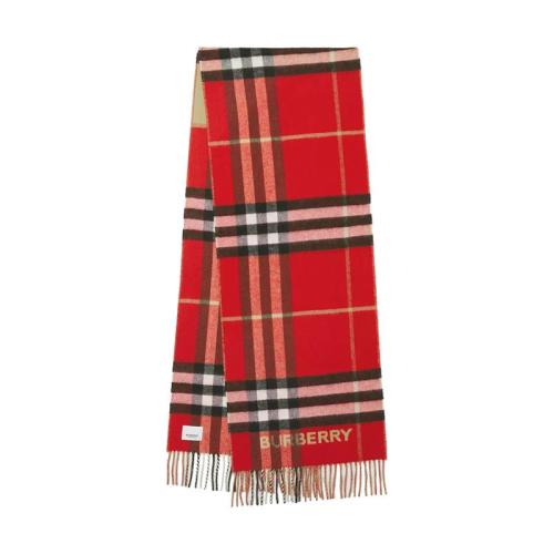 BURBERRY/博柏利 22年早春新款 男女同款米色/红色纯羊绒对比感格纹流苏围巾80504951