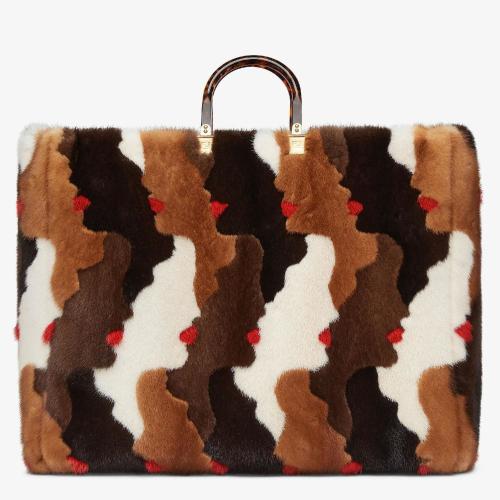  FENDI芬迪 22年秋冬 女士 手提包 棕色镶饰貂皮手提袋 8BH372AJHNF0WHQ