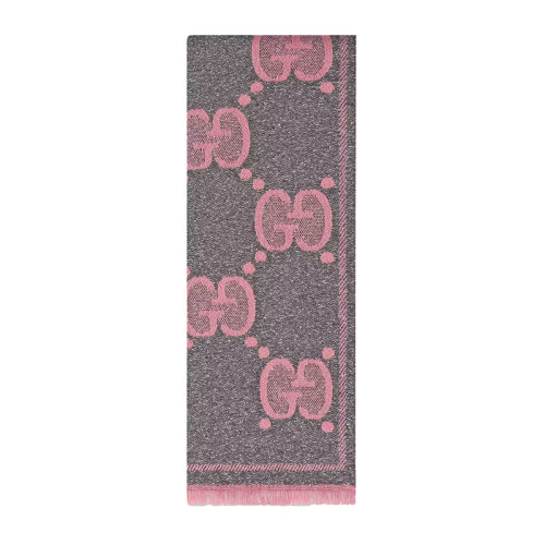 GUCCI/古驰新款 女士深灰色和粉色GG羊毛金银丝线提花围巾5989933GC151272