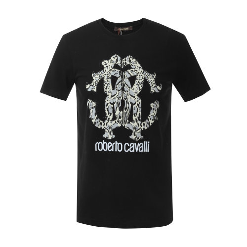 Roberto Cavalli/罗伯图 卡维里 纯棉圆领男士短袖T恤 短t 休闲上装 上衣