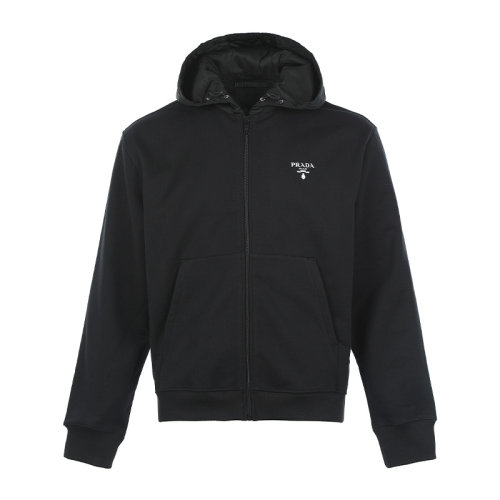 PRADA/普拉达logo微标连帽宽松男士开胸卫衣男卫衣UJL1861YY