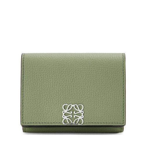 LOEWE/罗意威  女士迷迭香色卵石纹小牛皮银色徽标点缀三折短款钱包0010641082