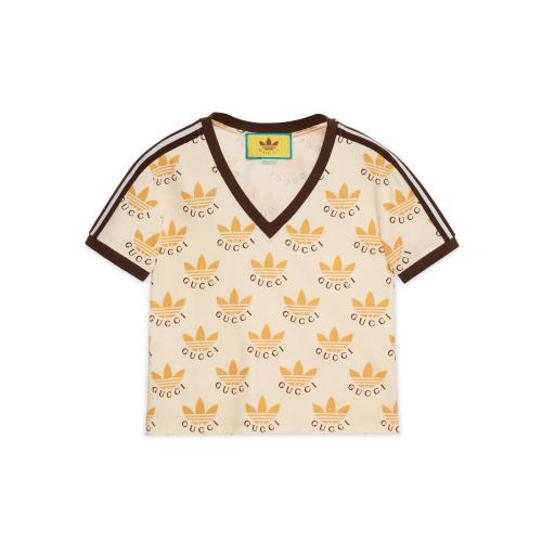  GUCCI古驰 22年秋冬 女士 adidas x Gucci联名系列Trefoil印花T恤 693539 XJEBY 9039