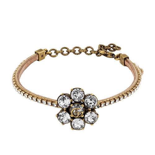 GUCCI/古驰 22新款 女士金色金属标识饰双G透明水晶搭扣手镯651557I56718061