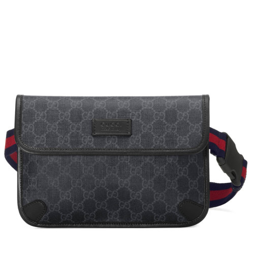 GUCCI/古驰 GG Supreme 男士黑灰色帆布腰包 598113K5RLN1095