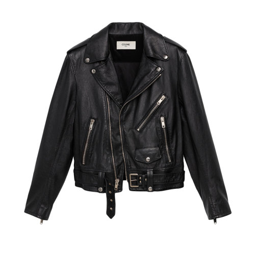 CELINE/赛琳 22年秋冬新款 男士黑色牛皮革经典机车夹克皮衣2E158599E.38NO