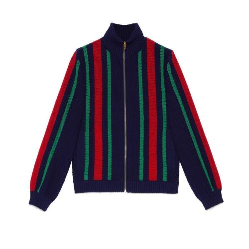  GUCCI古驰 22年秋冬 男士 饰纵向织带针织羊毛飞行员夹克 713505 XKCN9 4684