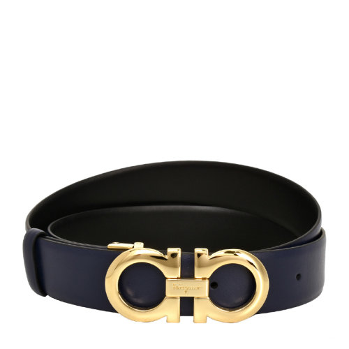 Salvatore Ferragamo/菲拉格慕 女士拼色牛皮十字纹金扣双面用可调式GANCINI腰带皮带