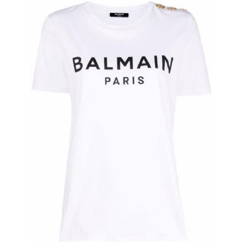 BALMAIN/宝曼 女士白色棉质短袖T恤 WF0EF005B091 GAB PLFSX