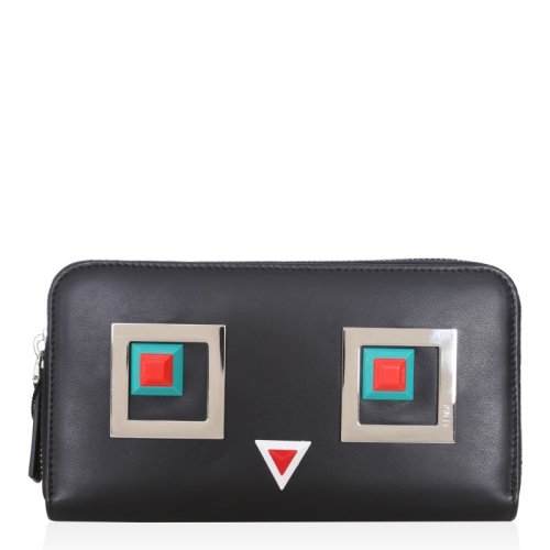 FENDI/芬迪 男士 黑色 小怪兽眼睛图案皮质长款钱包卡包 8M0299SL6F0X93 HJH0034C