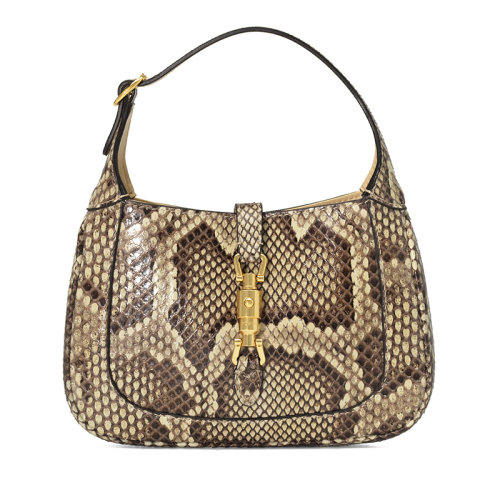 GUCCI/古驰  1961 Jackie系列 米色蟒蛇皮小牛皮欧美迷你斜跨单肩手提斜跨单肩包