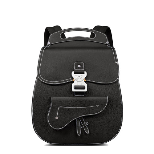 DIOR/迪奥 22新款GALLOP系列 男士黑色粒面牛皮革缉面线装饰马鞍翻盖开合双肩背包1ADBA011YKK_H00N