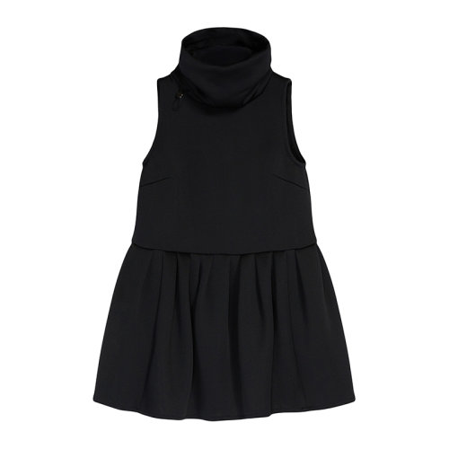 MaxMara/麦丝玛拉 22年早春新款 SHOCK系列 女士黑色棉质混纺束腰高领连衣裙1631012106002