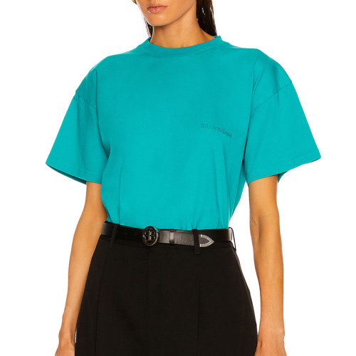 BALENCIAGA 巴黎世家 女士 服装  圆领字母LOGO绿色棉质T恤 女士短袖T恤