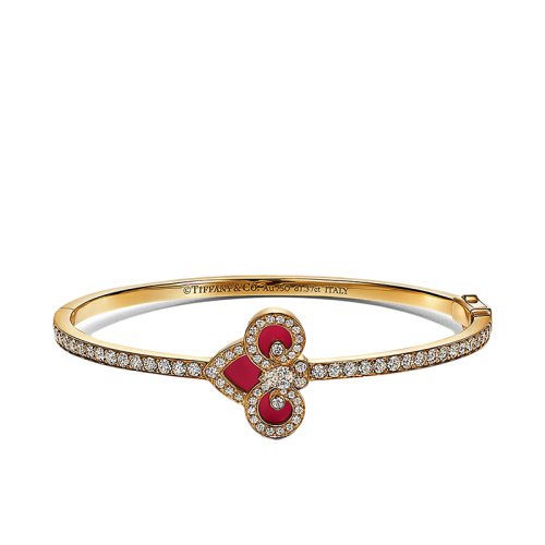 Tiffany & Co./蒂芙尼 22春夏新款Fleur de Lis系列 18K金黄金镶嵌红玉髓和钻石手镯GRP12168