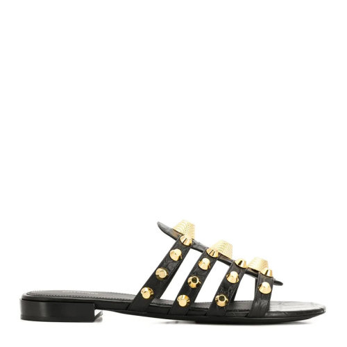 Balenciaga/巴黎世家 女士黑色皮革时尚铆钉装饰凉鞋拖鞋沙滩鞋女鞋 549897-A6DO-1000