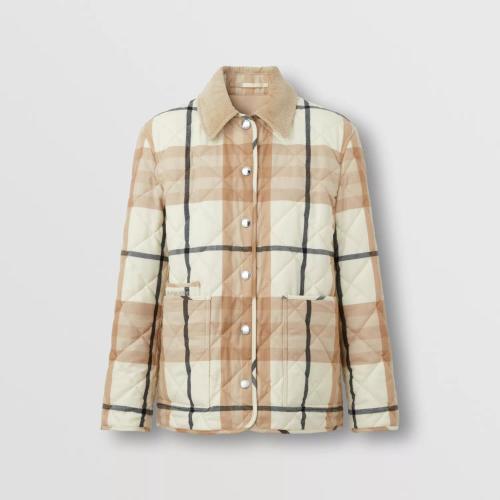  BURBERRY 22年秋冬 女士 灯芯绒衣领菱形绗缝羊毛谷仓夹克 80554381