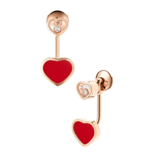 Chopard/萧邦 女士经典款Happy Hearts系列 快乐爱心18K金玫瑰金镶红玉髓和钻石耳环 83A082-5801