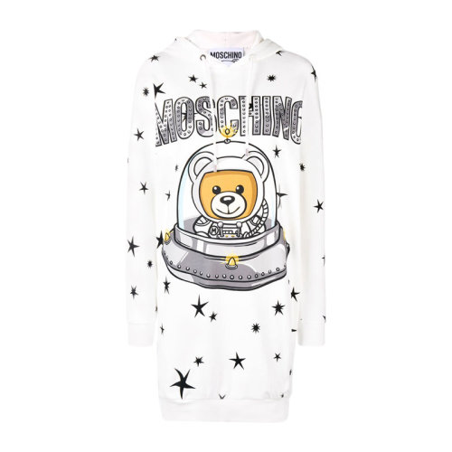 MOSCHINO/莫斯奇诺  女装 时尚百搭 太空船泰迪熊 女士白色棉质连帽连衣裙 DV044854261002 HKY012467