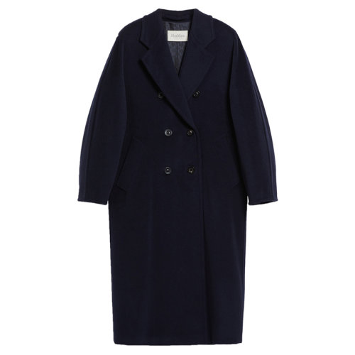 MaxMara/麦丝玛拉 22年秋冬新款 MADAME系列 女士海军蓝色高级定制明线饰面初剪羊毛大衣1018012906005