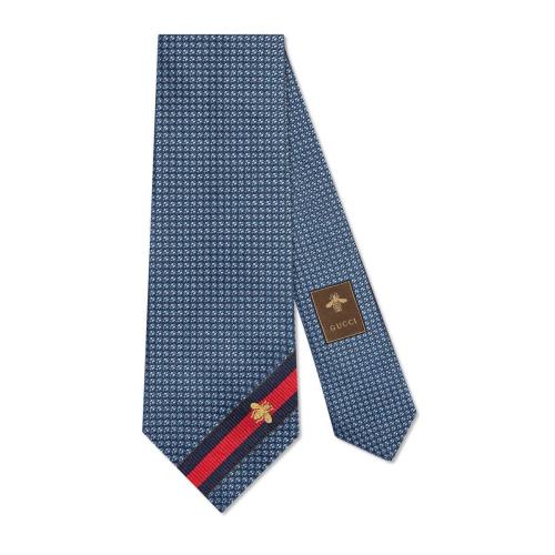  GUCCI古驰 22年秋冬 男士 蜜蜂织带真丝领带 456510 4E002 4768
