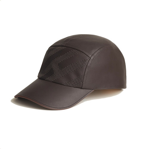 HERMES/爱马仕 22年春夏新款 Nevada系列 男士巧克力色小牛皮Slanted H图案棒球帽鸭舌帽H221057N3458